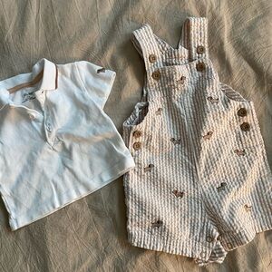 Little Me Overalls with White Polo Shirt